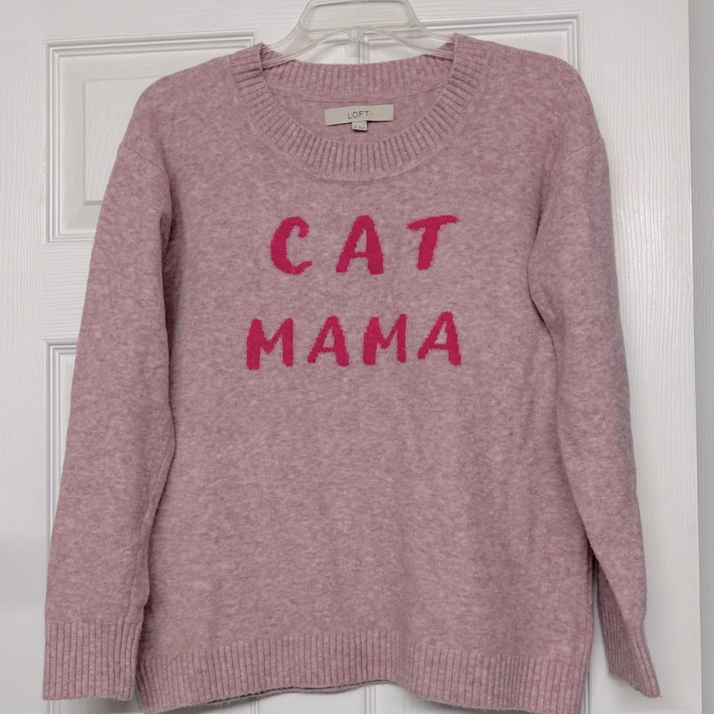 LOFT Cat Mama Wool Blend Pullover Pink Sweater Sz M